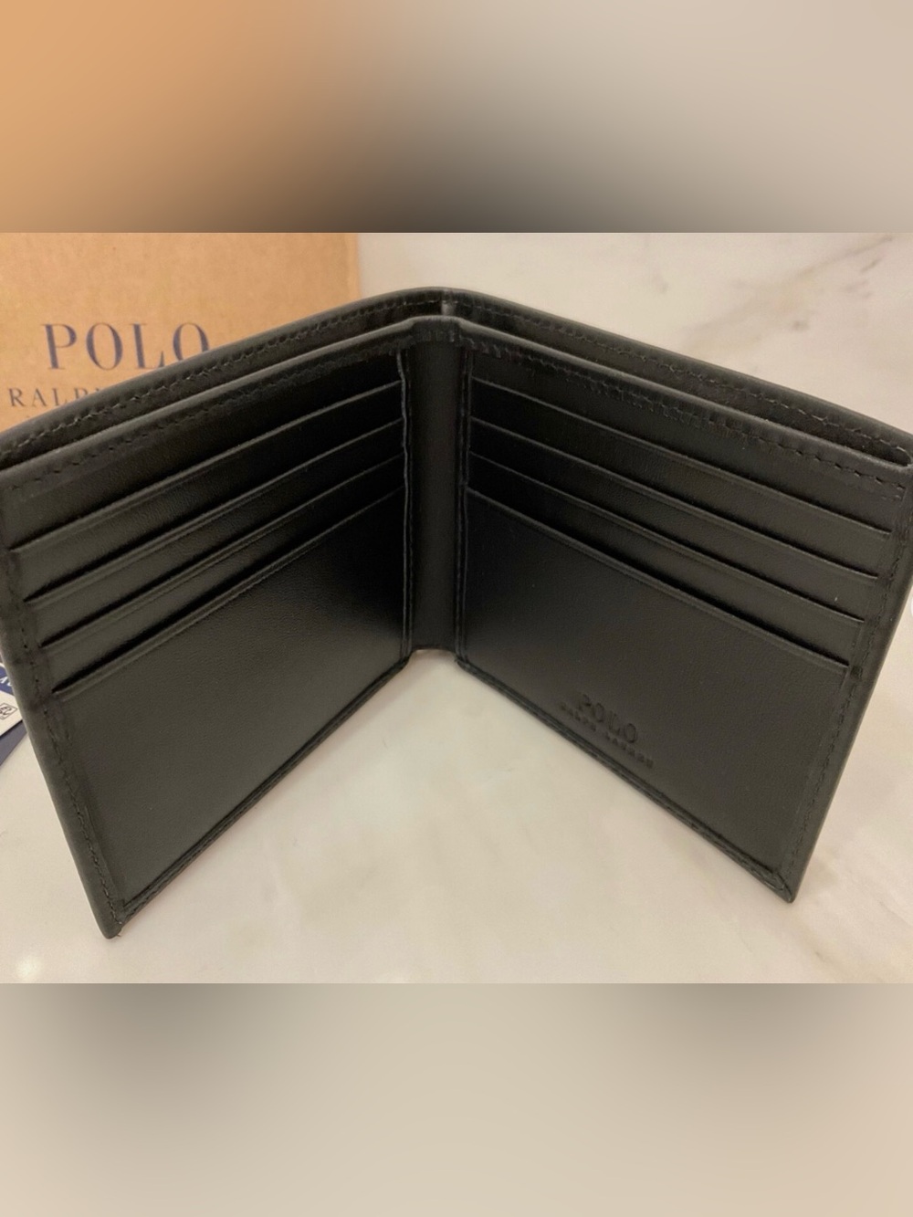 NIB Polo Ralph Lauren Leather ALL OVER PONY Double Billfold Wallet - BLACK - Picture 4 of 7